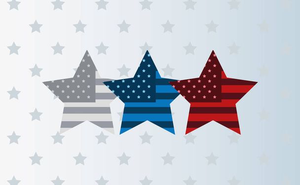 Amerikan bayrağı arka plan ile üç yıldız - Vektör, Görsel