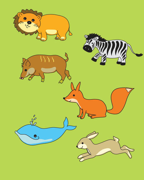 Funny animals with smiles in children`s style for the design of children`s books. - Vector, Image