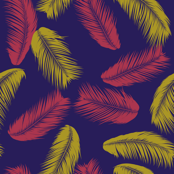 ベクトルのココヤシの木です。ヤシの葉と熱帯のシームレスなパターン。エキゾチックなジャングル植物の抽象的な背景。熱帯の葉のシンプルなシルエット。テキスタイル、ファブリック、壁紙のトレンディなココナッツの木の枝 - ベクター画像