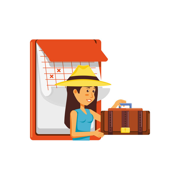 Touristin mit Hut und Kalender - Vektor, Bild