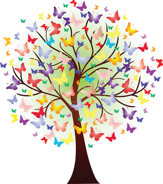 vector beautiful spring tree, consisting of butterflies - Vector, Image