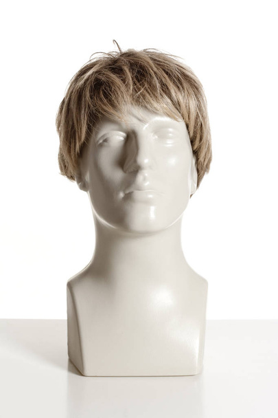 Maniquí cabeza masculina con peluca en blanco
 - Foto, imagen