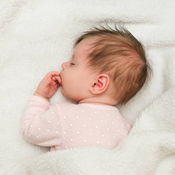 Portrait of adorable newborn baby girl sleeping - Foto, imagen