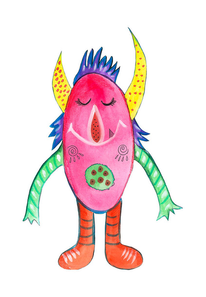 Ručně tažené zrůdného démona akvarel kreslený - Fotografie, Obrázek