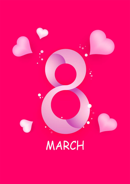 8 march lettering with heart shapes illustration for Women's Day greeting card design. - Vector, Image
