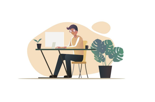 Freelance career abstract vector illustration in flat design. Freelancer working outside on laptop. Creative website layout or landing page template. Web banner concept. - Photo, Image