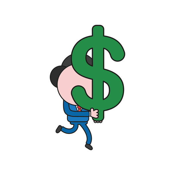 Illustrazione vettoriale personaggio uomo d'affari in esecuzione e portando simbolo del dollaro. Colore e contorni neri
. - Vettoriali, immagini