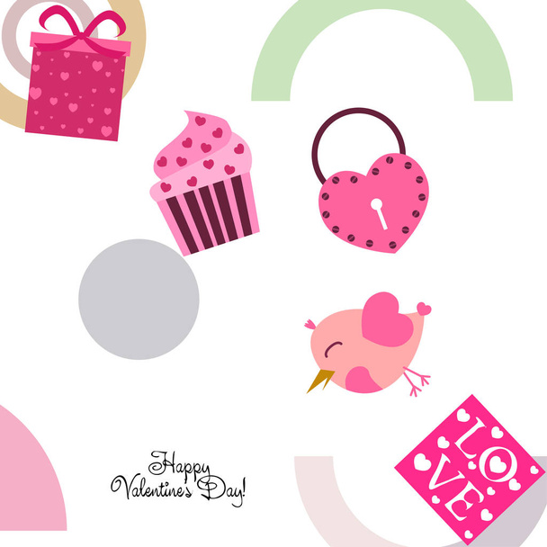 A set of celebratory elements for St. Valentine's Day. flat vector illustration isolated on white background - Vettoriali, immagini