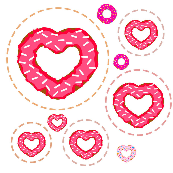 Valentine's Day, heart donut, greeting card, vector background - Vecteur, image