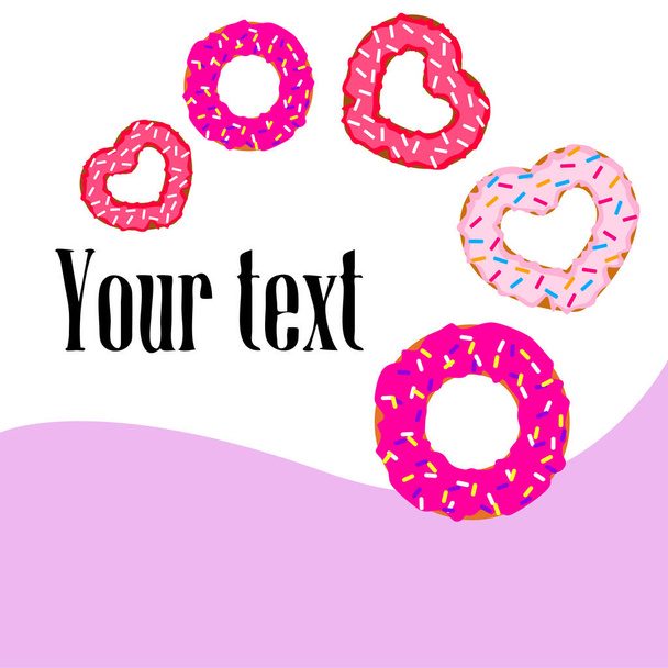 Valentine's Day, heart donut, greeting card, vector background - ベクター画像