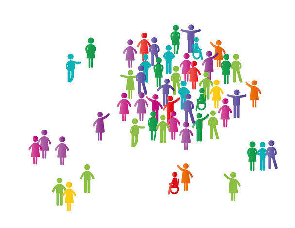 Colorful abstract pictograms showing figures happy family, group or team - Vector, Image