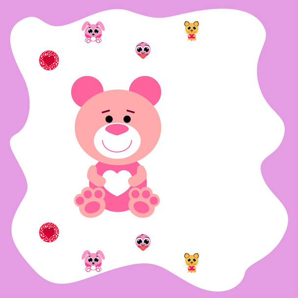 Valentine's Day, cat, bunny, bear, heart,smiley, vector background - Vektori, kuva