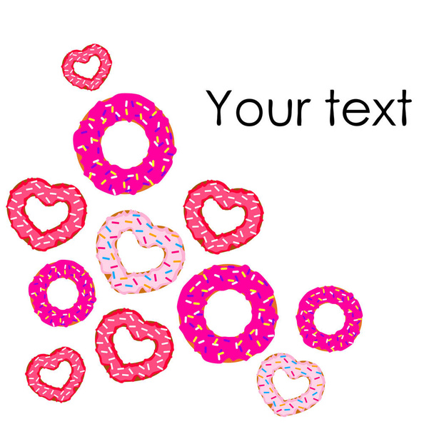Valentine's Day, heart donut, greeting card, vector background - Vector, imagen