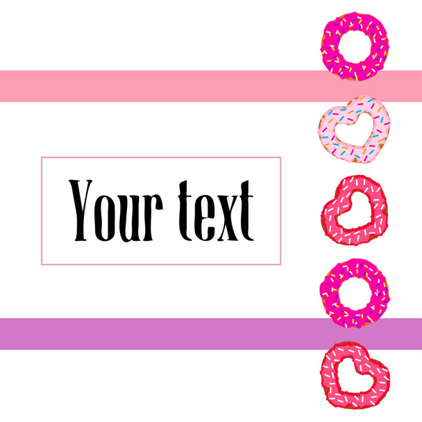 Valentine's Day, heart donut, greeting card, vector background - Vector, imagen