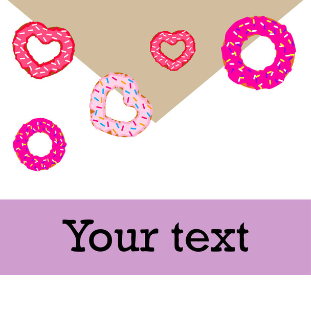 Valentine's Day, heart donut, greeting card, vector background - Вектор,изображение