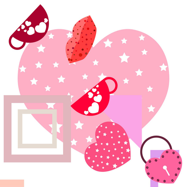 Valentine's Day, mug, lock, lips, heart, vector background - ベクター画像