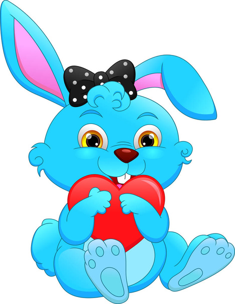 Dibujos animados conejo feliz sosteniendo signo de amor
 - Vector, Imagen