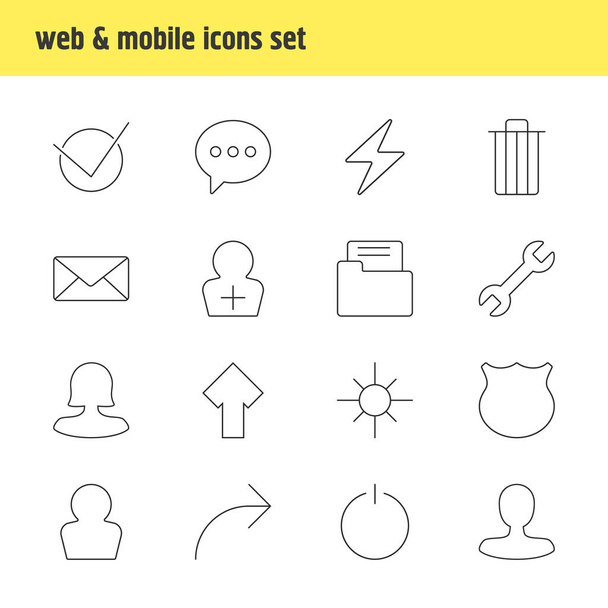 illustration of 16 user icons line style. Editable set of male user, low brightness, lightning and other icon elements. - Valokuva, kuva