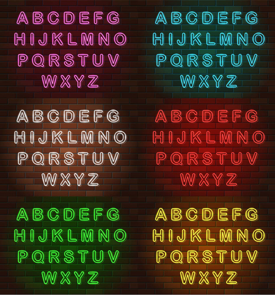 glowing neon letters english alphabet vector illustration - Вектор,изображение