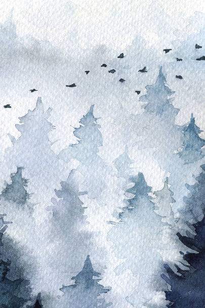 лес в тумане. осень. Зима. фон - Фото, изображение