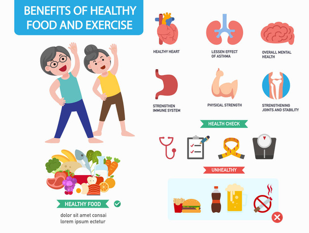 健康的な食事と運動の infographics.vector 図の利点. - ベクター画像