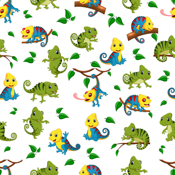 Seamless pattern with collection of the chameleon - Vektori, kuva