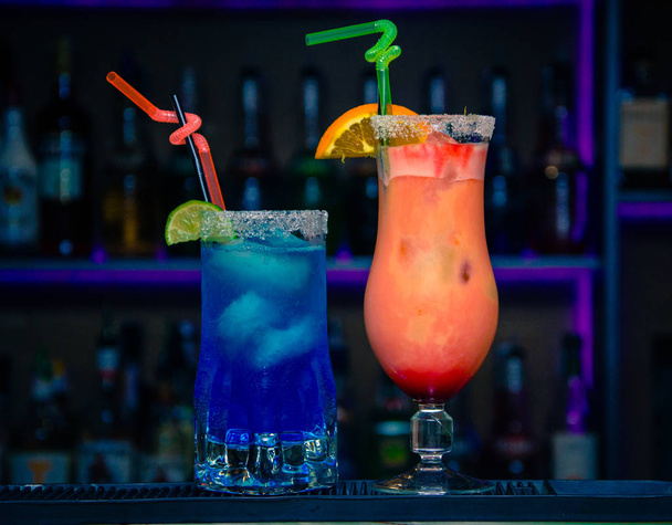 alcoholic drinks cocktails cool cocktail in a restaurant bar etiquette blue Lagoon - Fotó, kép