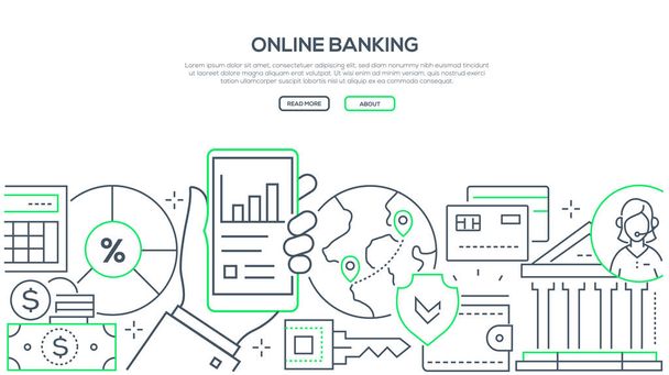 Ηλεκτρονικές τραπεζικές συναλλαγές - μοντέρνα γραμμή σχεδίασης στυλ web banner - Διάνυσμα, εικόνα