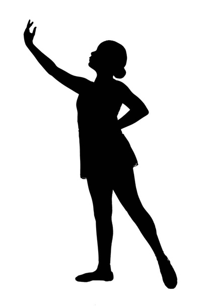 JPG musta siluetti nuori teini nainen valkoisella taustalla eri klassisen ja nykyajan baletti aiheuttaa pre pointe baletti tossut ja nauhat, kädet ylös tai alas
. - Valokuva, kuva