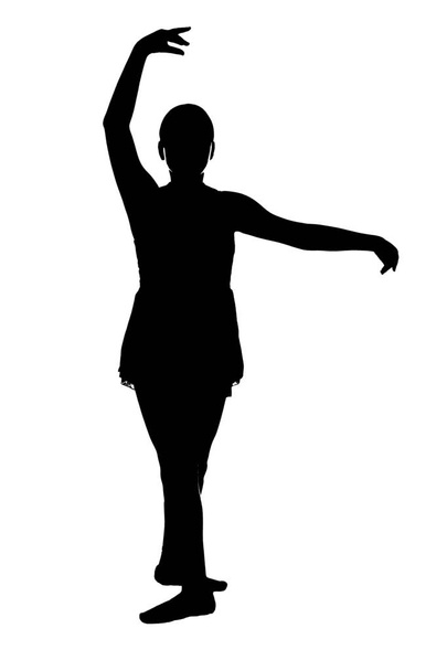 JPG of young teen female ballet dancer in RAD ballet poses black silhouette on white background; Fourth 4th position from teacher's perspective - Photo, Image