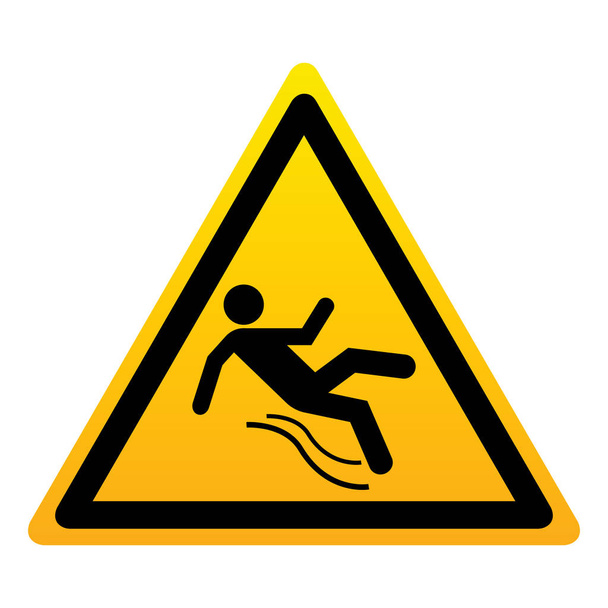 gelbes dreieckiges Schild mit der Silhouette eines fallenden Mannes. Vereinzeltes Symbol nass den Boden auf weißem Hintergrund. Vektorillustration - Vektor, Bild