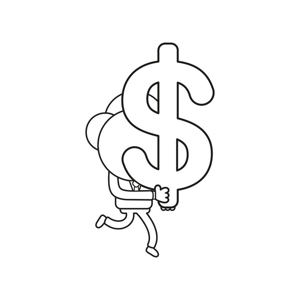 Illustrazione vettoriale personaggio uomo d'affari in esecuzione e portando simbolo del dollaro. Profilo nero
. - Vettoriali, immagini