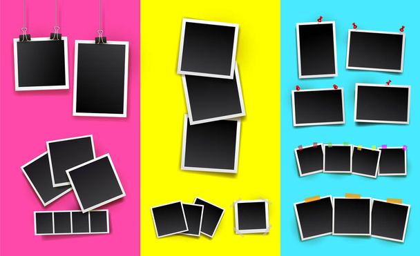 Set of photo frames. Realistic detailed photo icon design template. Vector isolated on colorful background. - Vector, Image