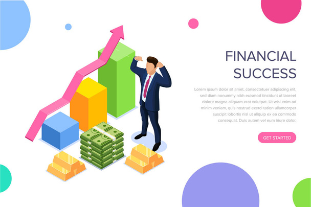 Financial success concept with characters. Can use for web banner, infographics, hero images. Flat isometric vector illustration isolated on white background. - Vector, Image