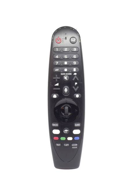 современный черный пульт дистанционного управления телевизор на изолированном белом фоне
 - Фото, изображение