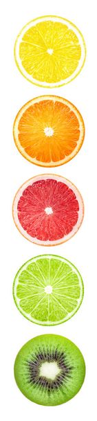 Fruit slices banner isolated on white background - Фото, зображення