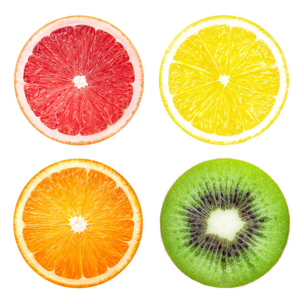 Lemon grapefruit kiwi orange slice fruit isolated on white background - Fotó, kép