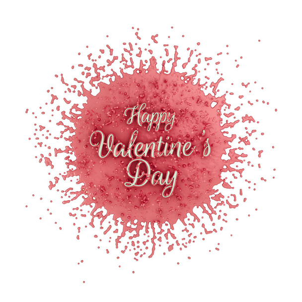 Happy Valentines Day message written by volume lettering over bright splash in bright pink living coral color. 3d illustration isilated on white - Fotoğraf, Görsel