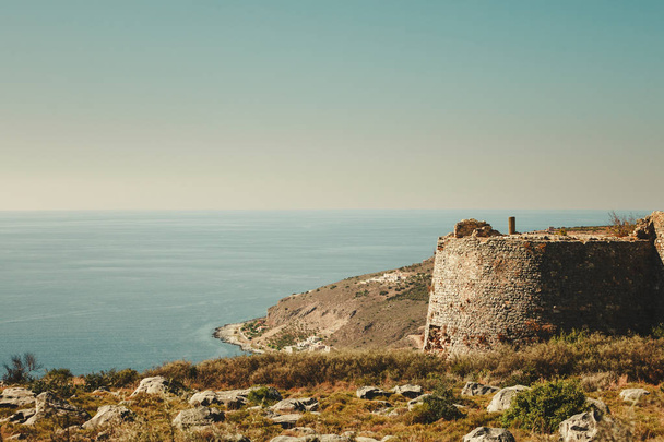 Greek castles. The castle of Kelefa and sea bay of Oitylo in the background, Mani, Laconia, Greece. - Fotó, kép