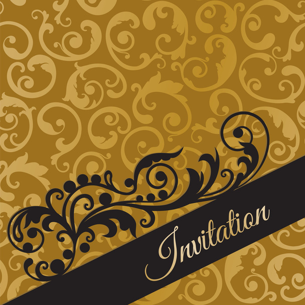 Luxus schwarz-goldene Einladungskarte mit Wirbeln - Vektor, Bild