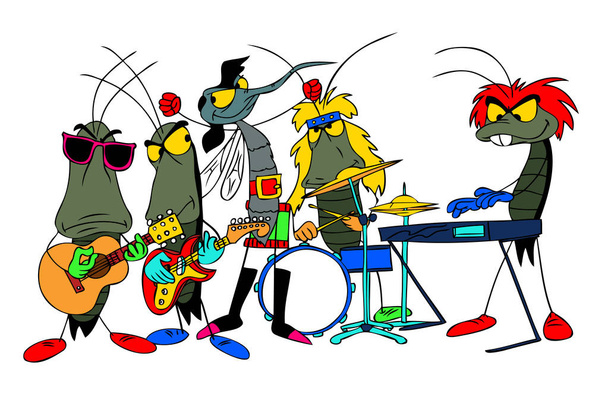 banda desenhada grupo musical de bugs ilustração vetorial
 - Vetor, Imagem