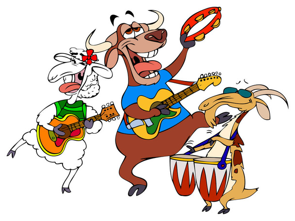 A group of music band called "Hornies Band" vector illustration - Vector, Image