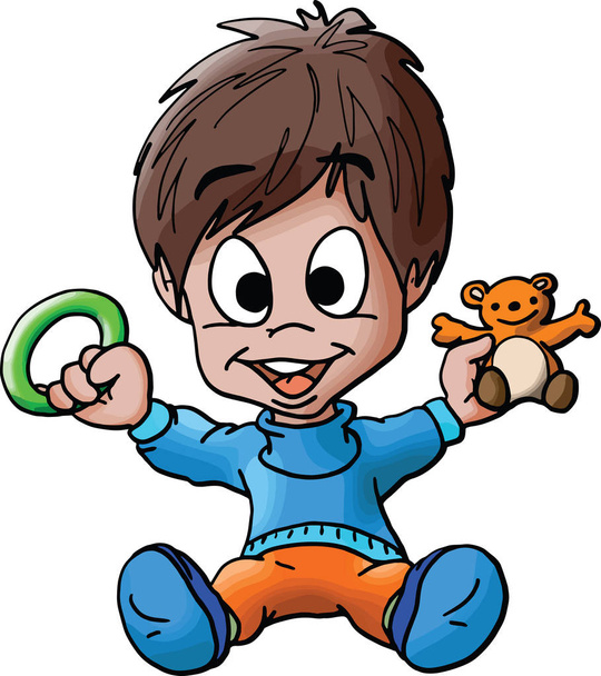 Cartoon bambino ragazzo giocando con i suoi giocattoli vettoriale illustrazione
 - Vettoriali, immagini