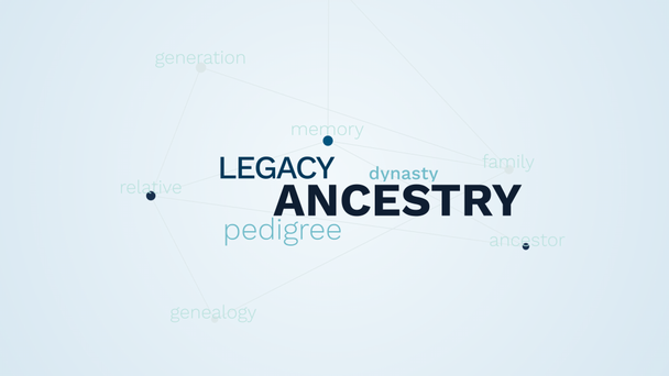 ancestry legacy pedigree dynasty family lineage memory ancestor relative genealogy generation animated word cloud background in uhd 4k 3840 2160. - Footage, Video