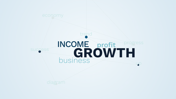 growth income business profit progress increase trend up success diagram economy animated word cloud background in uhd 4k 3840 2160. - Footage, Video