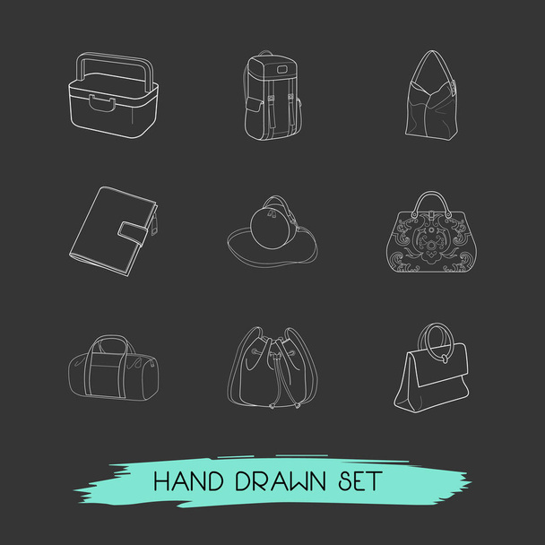 Carteen çanta, halı çanta, cüzdan ve diğer simgeler web mobil app logo tasarımı için aksesuar simgeler çizgi stili sembollerle kümesi. - Vektör, Görsel