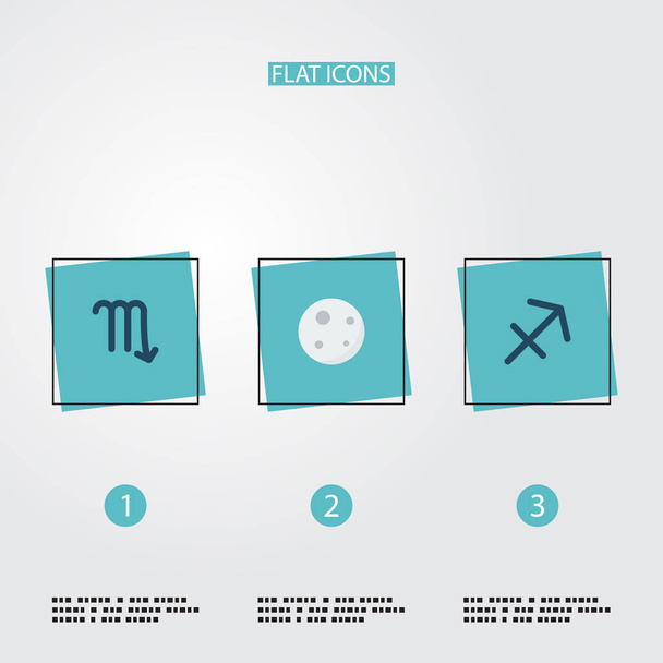 Set di icone astronomiche simboli in stile piatto con scorpione, luna, sagittario e altre icone per il tuo design del logo dell'app mobile web
. - Vettoriali, immagini
