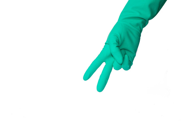 Hand in the latex glove showing number two - Foto, afbeelding