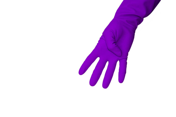 Hand in lthe atex glove showing number four - Foto, Imagem