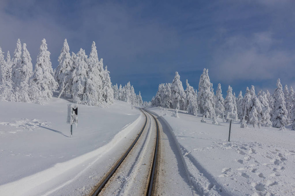 matkalla talvella maiseman läpi kaunis Harz
 - Valokuva, kuva